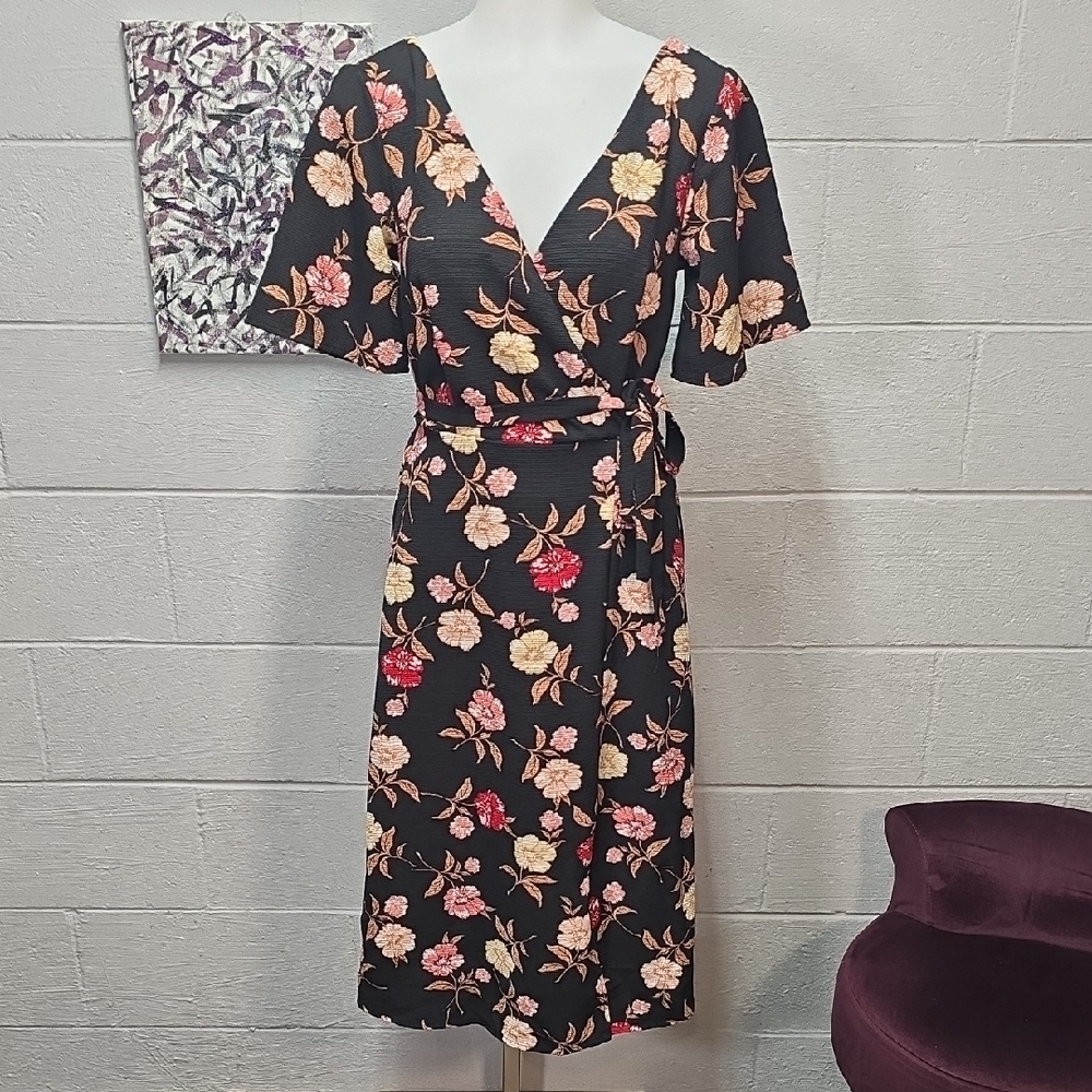 Blue Rain Floral Midi Dress - Black and Red